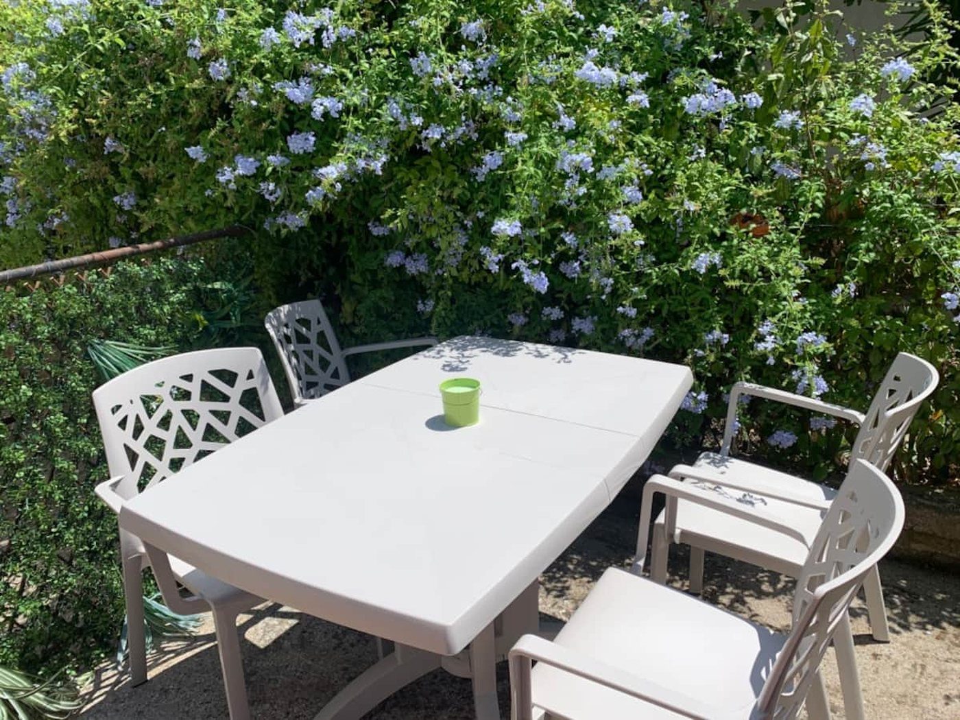 Table fleurie au jardin d'une maison à Agde pour réception et séminaire